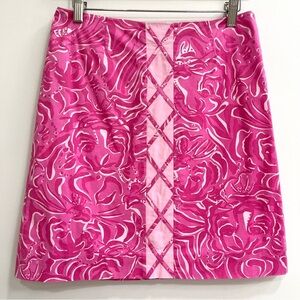 LIlly Pulitzer Pink Lattice Mini Skirt in Tony Tiger Cotton Stretch size 2
